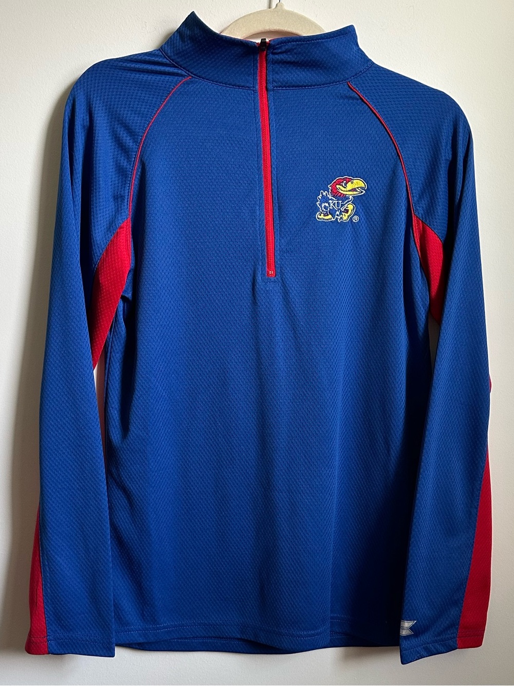 KU Jayhawks Blue & Red Quarter-Zip Performance Long Sleeve Embroidered